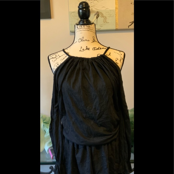 Drape Crepe Billow Open Shoulder Dress. - Picture 1 of 5